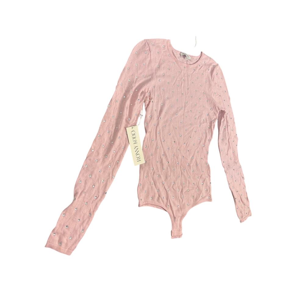 Ronny Kobo Knit Bodysuit Long Sleeve Rhinestone Embellished Going Out Party S - Picture 2 of 10